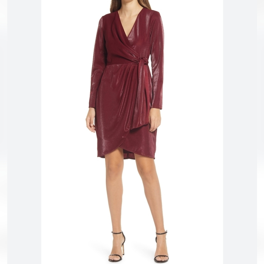 JULIA JORDAN RED FAUX WRAP LONG SLEEVE WOMENS SIZE 2